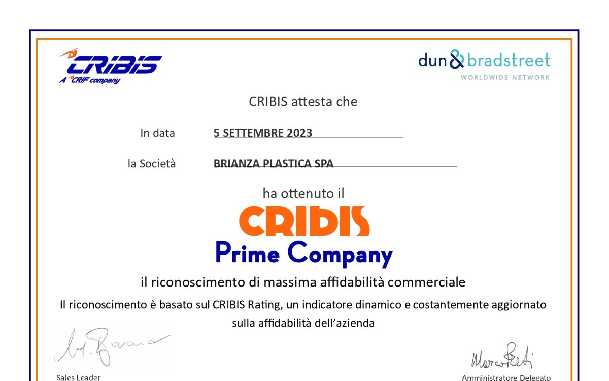 Brianza Plastica partner di eccellenza certificato CRIBIS