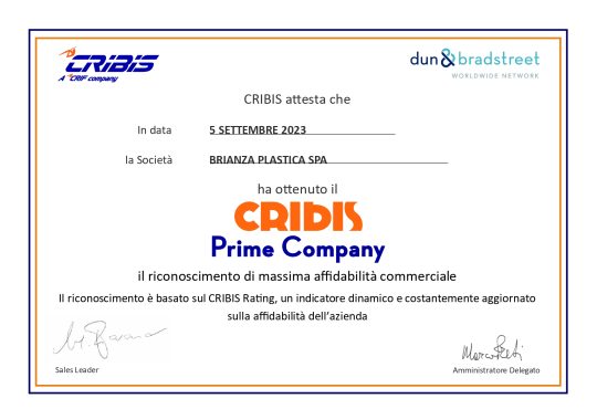 Brianza Plastica partner di eccellenza certificato CRIBIS