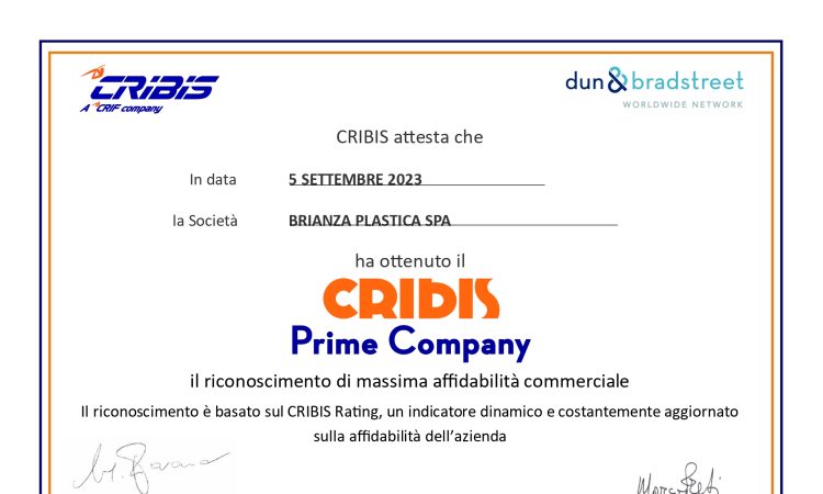 Brianza Plastica partner di eccellenza certificato CRIBIS